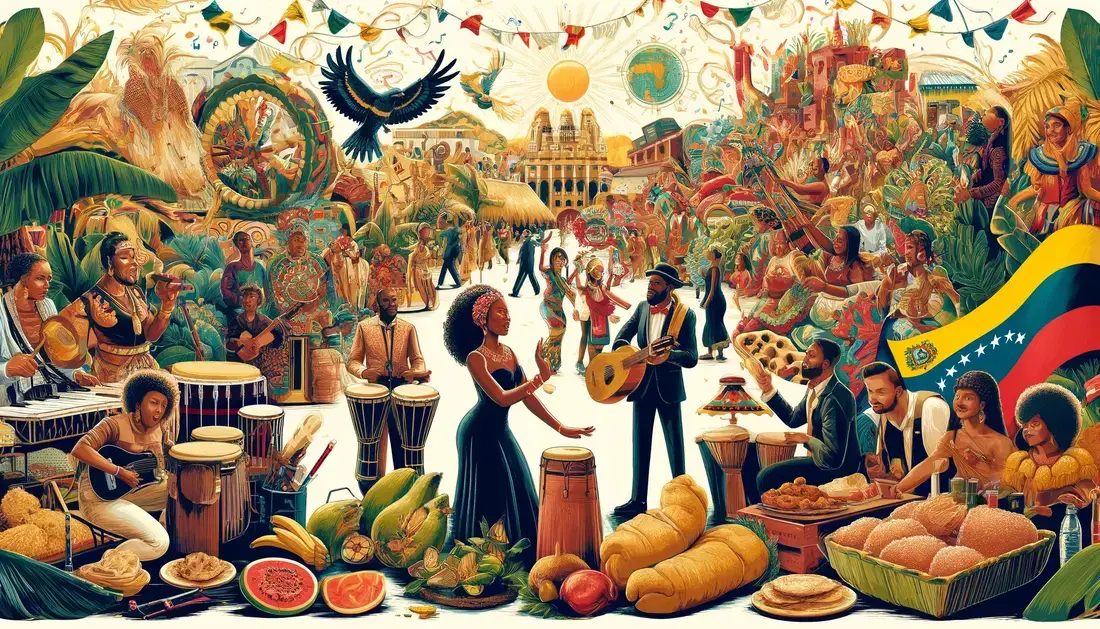 ilustración que muestra la profunda y multifacética influencia africana en la cultura venezolana. 
